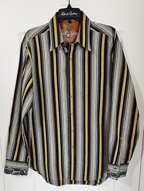 Robert Graham Men's Vertical Stripe Button-Down Shirt - Yellow, Black, White